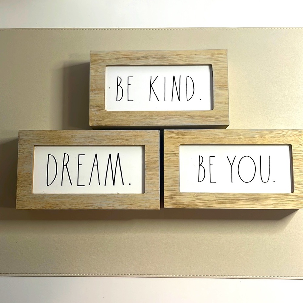 Rae Dunn Wood Frame Wall Art Trio - Natural Wood and White